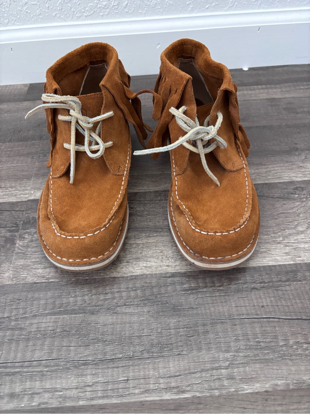 Ariat Brown Suede Fringe Lace-Up Moccasins
